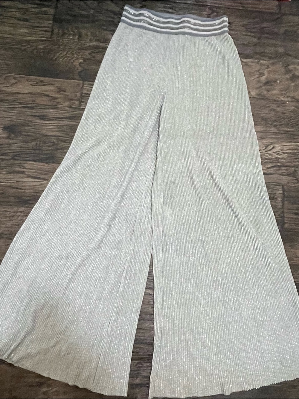 Anthropologie Wide-Leg Shimmery Knit Pants in Silver